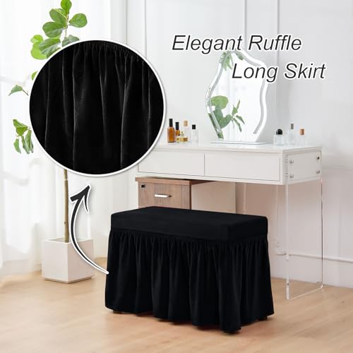 Spandex Piano Bench Cover with Skirt - Machine Washable Ottoman Slipcover