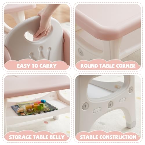 Kids Activity Table and 2 Chairs Set with Storage, Pink Toddler Furniture