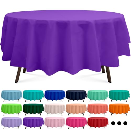 Flexincred Purple 3 Pack Round Plastic Tablecloth 84 Inch - Violet Decorative Cover for Events