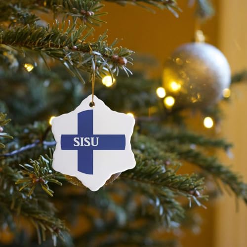 3dRose Sisu on Finland Flag 3 inch Snowflake Porcelain Ornament - Snowflake Ornament 3"