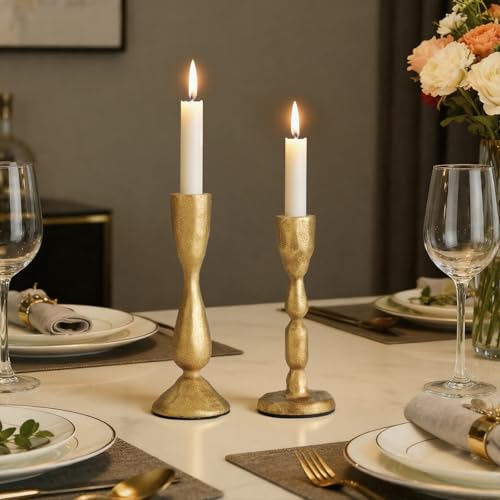 Novyxis Antique Brass Taper Candle Holders Set of 2 Vintage Iron Candlestick Gilt