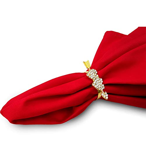 Kalopro Heart Gold Valentine Napkin Rings Set of 6 with Diamonds - Wedding & Party Decor