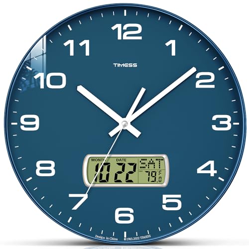 12-Inch Silent Analog Wall Clock with LCD Calendar and Temperature Display