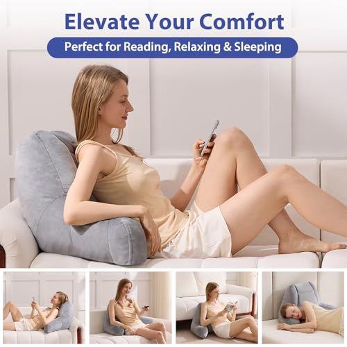 Backrest Pillow for Bed - Ergonomic Reading Pillow with Arms
