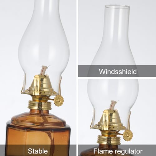 Vintage Glass Oil Lamps (Set of 2) - 12.5" Hurricane Kerosene Lanterns