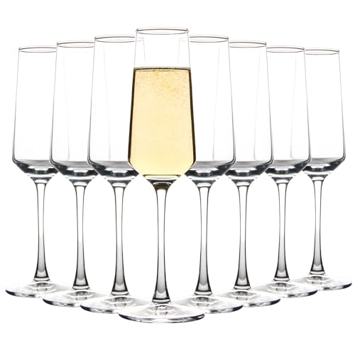 8 Pack Champagne Glasses Set - 7.5 oz Modern Sparkling Wine Flutes, CZUMJJ