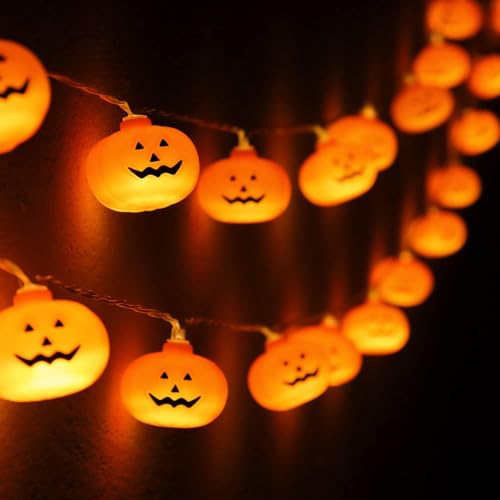Halloween Pumpkin String Lights - 10ft 20 LED Battery Operated Jack-O-Lantern