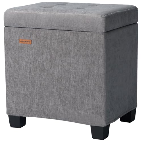 Small Steel Frame Storage Ottoman with Chenille Cushion, Gray
