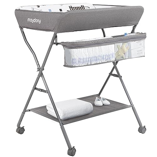 Portable Baby Changing Table with Wheels - Adjustable Height Diaper Station