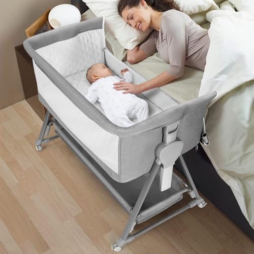 Adjustable Bedside Bassinet Sleeper with Mattress & Storage Basket