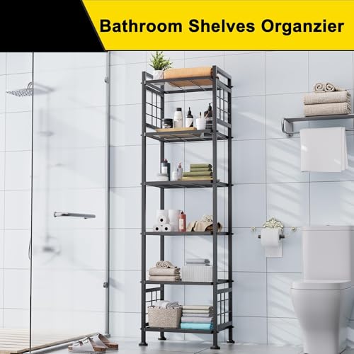 6-Tier Metal Standing Storage Shelf Rack for Bathroom and Kitchen, Black