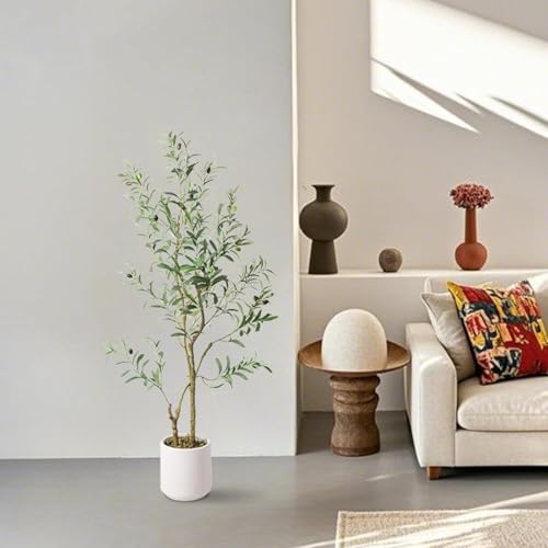4FT Faux Olive Tree with White Planter for Home Decor