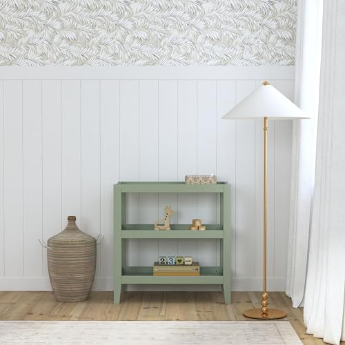 Colby Changing Table with Storage Shelves and Waterproof Pad, Light Sage