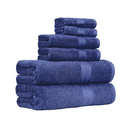 Amazon Basics 6-Piece 100% Cotton Towel Set - Navy Blue