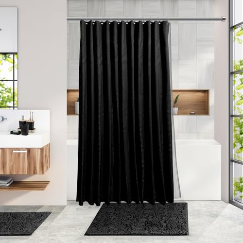 20-Piece Black Bathroom Accessory Set with Shower Curtain and Bamboo Accents