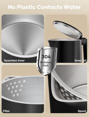 1.7L Electric Kettle, Double Wall Stainless Steel Cool Touch Water Boiler