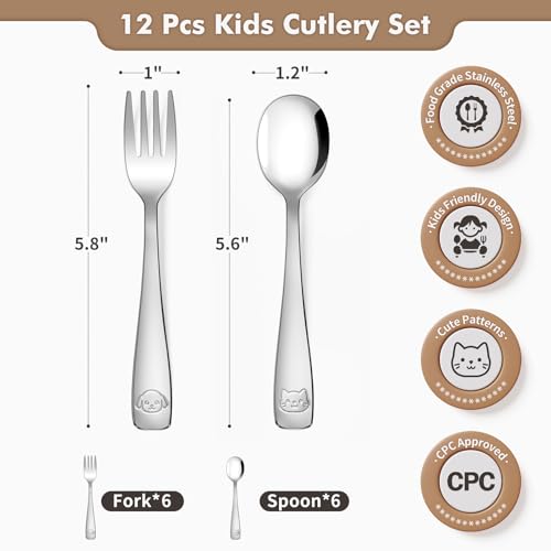 12-Piece Stainless Steel Toddler Utensils Set with Forks and Spoons