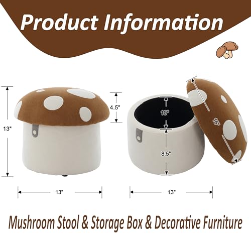 Kids Mushroom Storage Ottoman - Plush Childrens Chair & Footstool