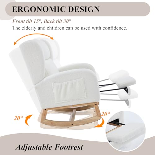 Teddy Upholstered Nursery Rocking Chair with Adjustable Footrest