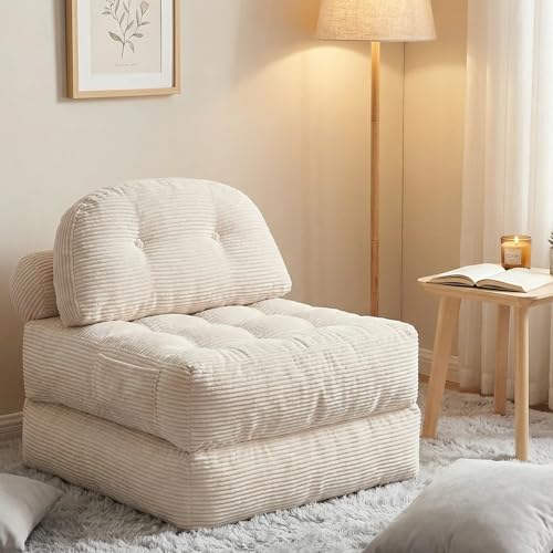 3-in-1 Convertible Corduroy Floor Sofa Bed with Adjustable Backrest