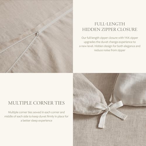 100% French Linen Duvet Cover Set - 3 Piece King Bedding with Zipper & Ties