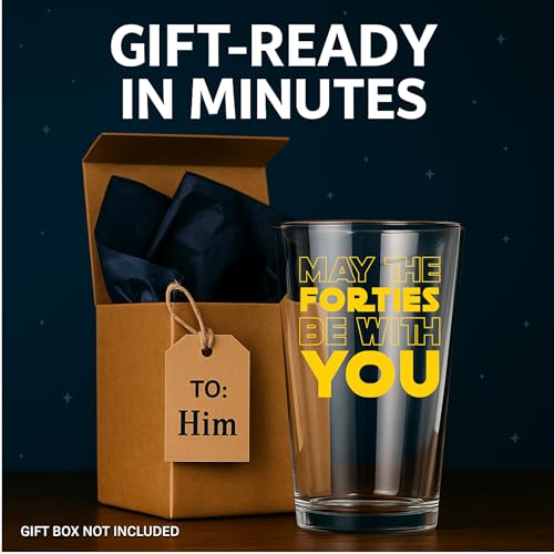 May The Forties Be With You Beer Glass - Funny 40th Birthday Gift for Men