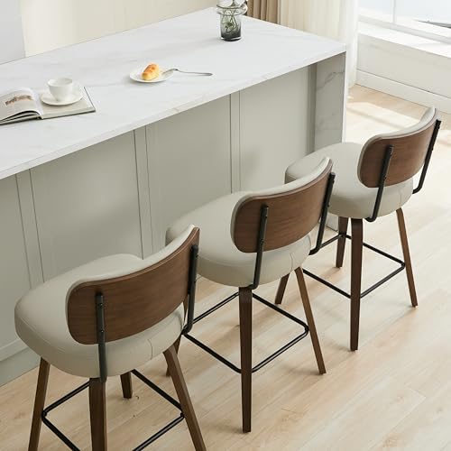 Set of 3 Swivel Counter Height Bar Stools, 26-Inch Mid-Century Modern Chairs