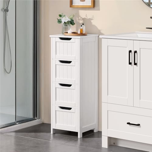 Slim 4-Drawer Bathroom Storage Cabinet, 12-Inch Wide Freestanding Organizer