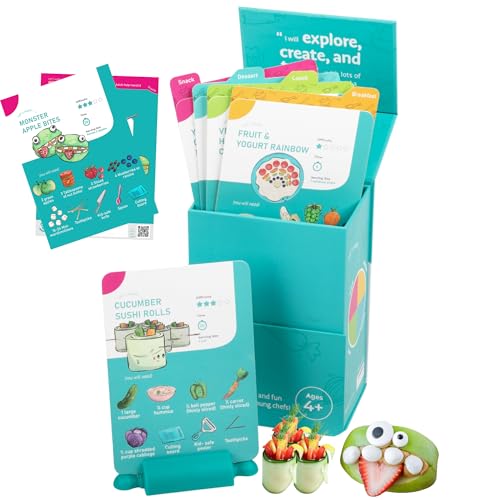 Kids Recipe Box with 36 Visual Step-by-Step Cards and Holder