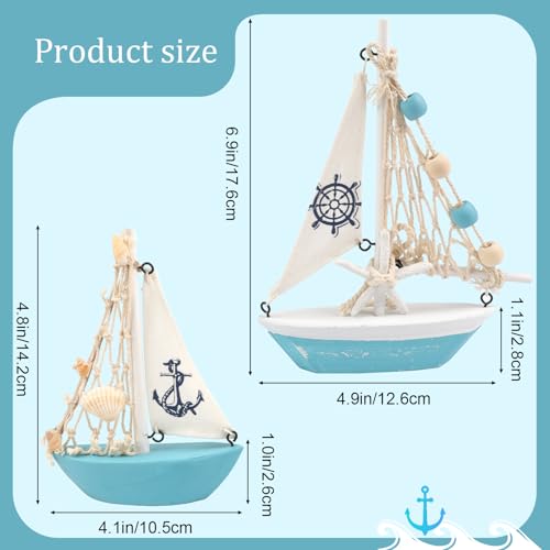 Mini Wooden Sailboat Model Set - 2 Pcs Nautical Home Decor for Desktop