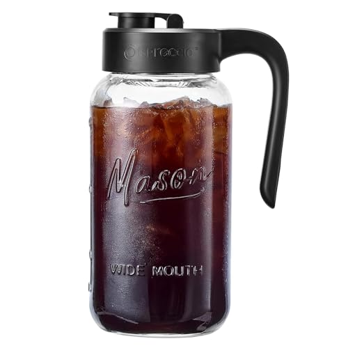 64 oz Glass Mason Jar Pitcher with Flip Lid & Handle - 2 Quart Pitcher