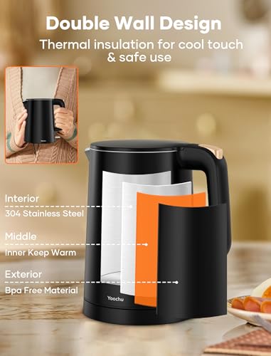 0.8L Small Electric Kettle, Double Wall Stainless Steel Mini Tea Boiler