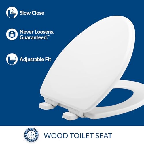 Mayfair Linden Slow Close Elongated Toilet Seat, Heavy Duty Wood White