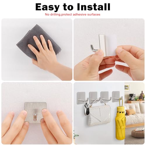 304 Stainless Steel Adhesive Towel Hooks - Brushed Nickel, 6 Pack