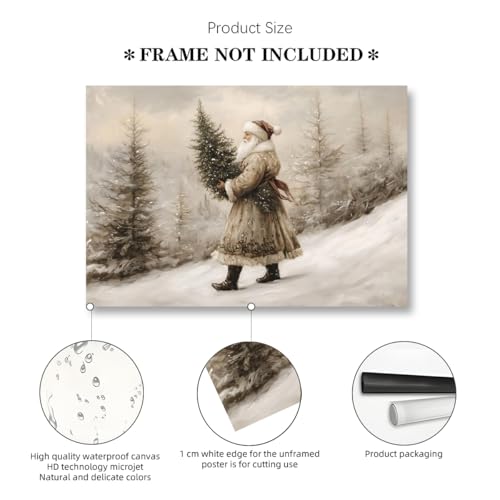 Vintage Santa Claus Prints 8x12 Unframed – Snowy Forest Rustic Holiday Poster, Style-5