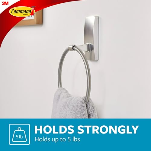 Command Satin Nickel Bathroom Hand Towel Ring with Adhesive Strips