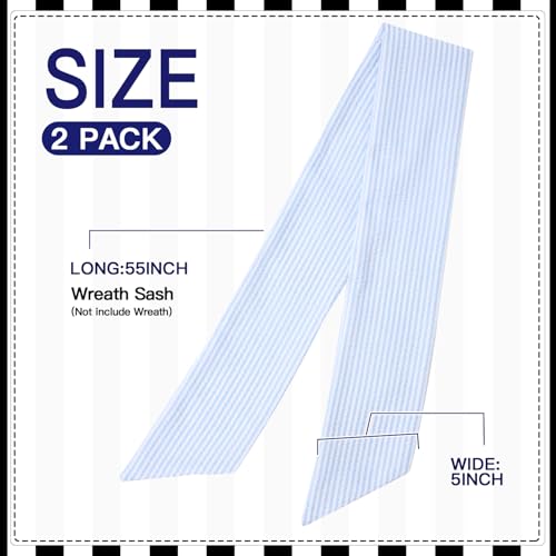 2-Pack Stripe Wreath Sash for Front Door Monogram Embroidery Blue