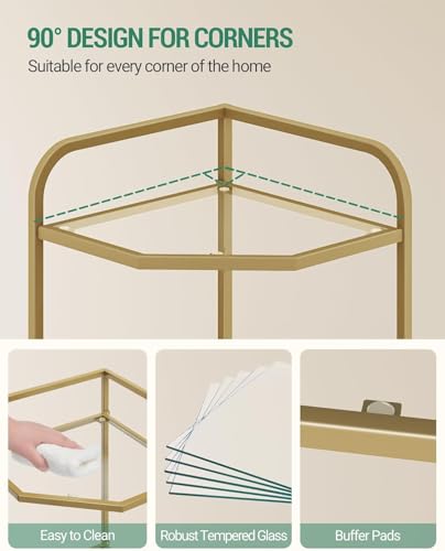6-Tier Corner Shelf with Tempered Glass and Gold Steel Frame