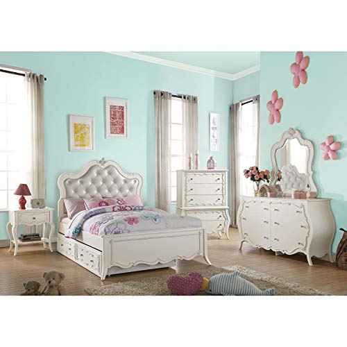 6-Drawer Pearl White Bedroom Dresser with Rose Nickel Hardware