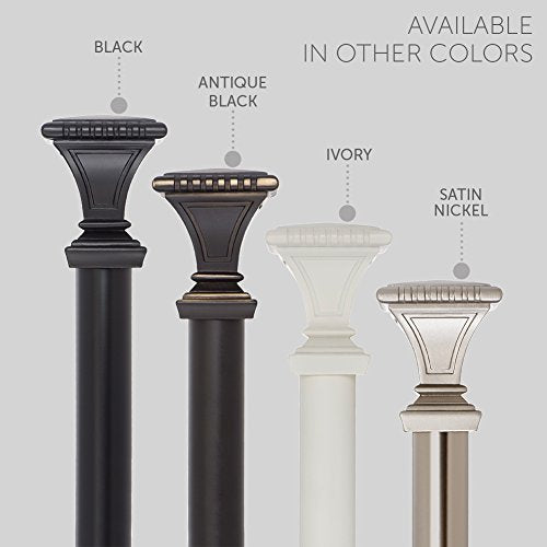 Decorative Curtain Rod with Carved Square Finials, 72-144 Inch, Satin Nickel