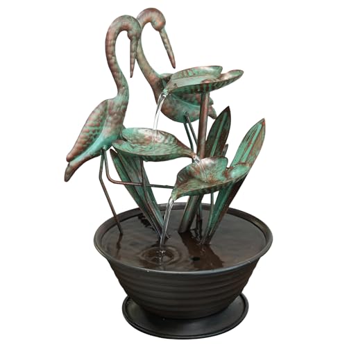 3-Tier Metal Crane Tabletop Water Fountain - Zen Indoor Waterfall Decor