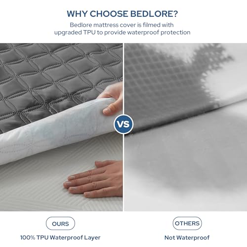 BEDLORE Waterproof Queen Mattress Protector, Soft Noiseless Breathable Bed Cover