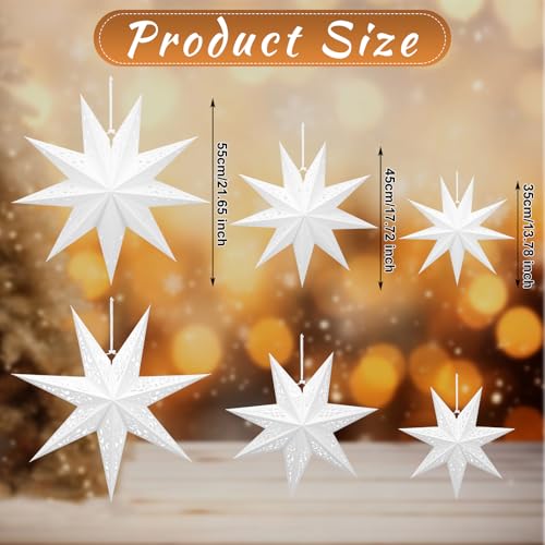 Ganeen 6 Pack Christmas Paper Star Lanterns with 3 Sizes 7 & 9 Pointed Stars