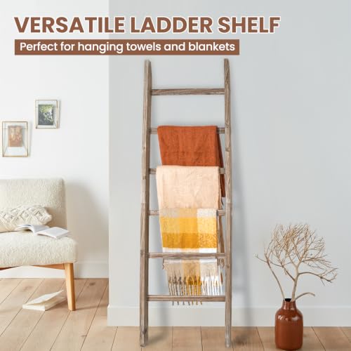 6.4ft Wooden Blanket Ladder - 6-Tier Rustic Farmhouse Quilt & Towel Rack