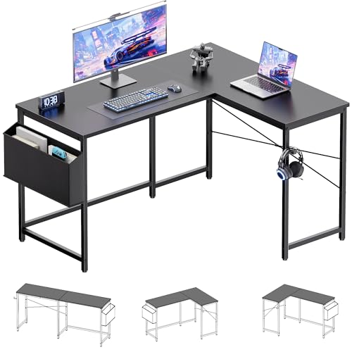 47-Inch Reversible L-Shaped Gaming Desk with Storage Bag and Headphone Hook