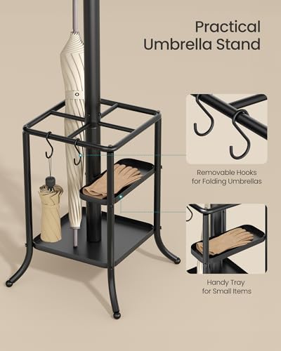 Freestanding Metal Coat Rack with 12 Hooks and Umbrella Holder