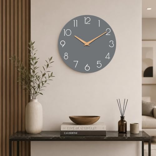 8-Inch Silent Battery Operated Wall Clock, Minimalist Analog Gray Clock