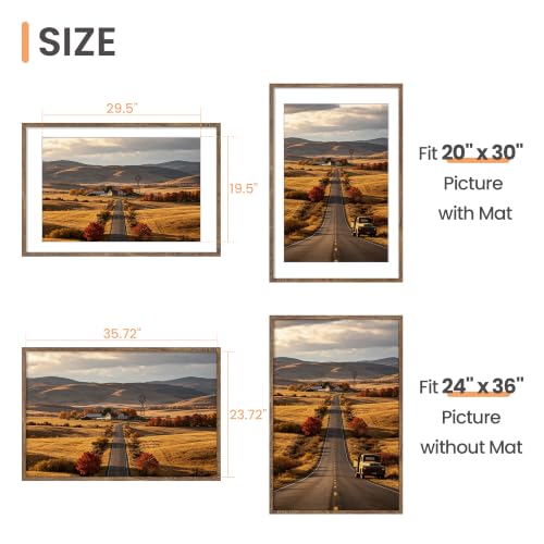 upsimples Rustic Brown 24x36 Poster Frame – 1 Pack, Double Size for 24x36 or 20x30 with Mat