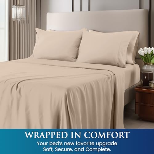 Soft Microfiber Queen Sheet Set - 4-Piece Deep Pocket Bed Sheets (Beige)