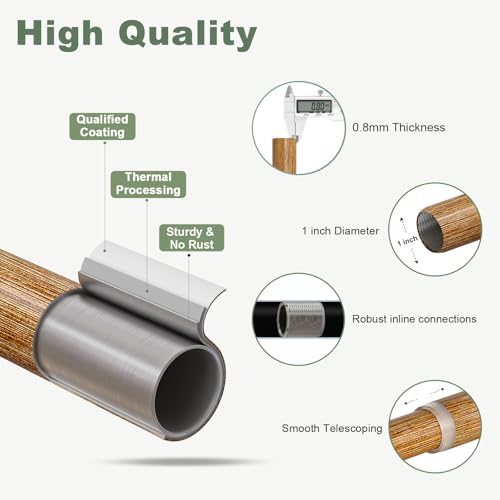 1-Inch Heavy Duty Adjustable Curtain Rod Set with Leaf Finials, 36"-88"